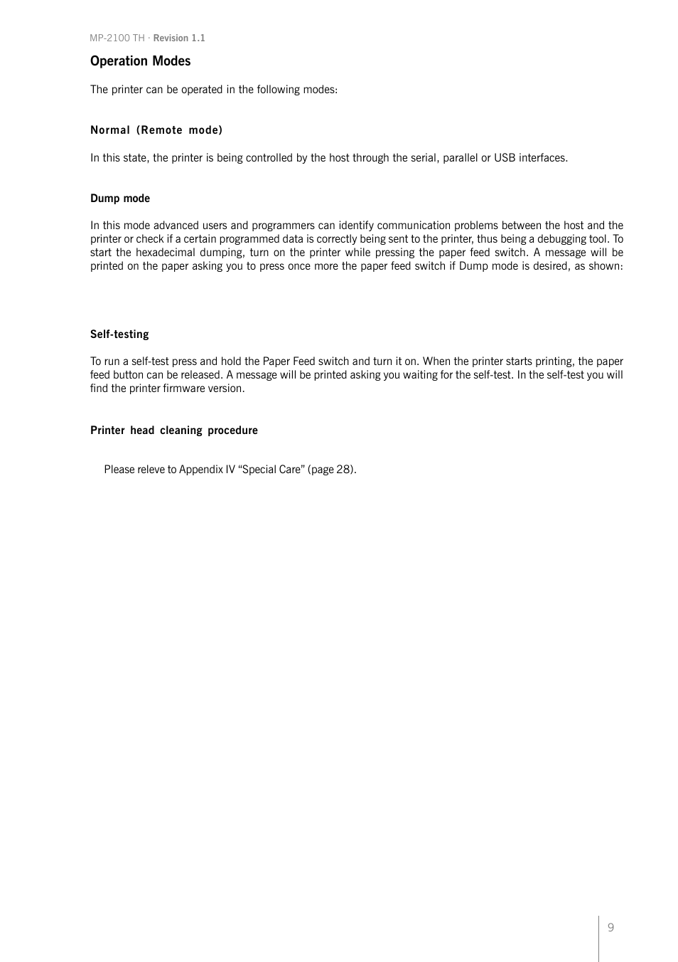 Operation modes | Bematech MP-2100 TH User Manual | Page 9 / 36