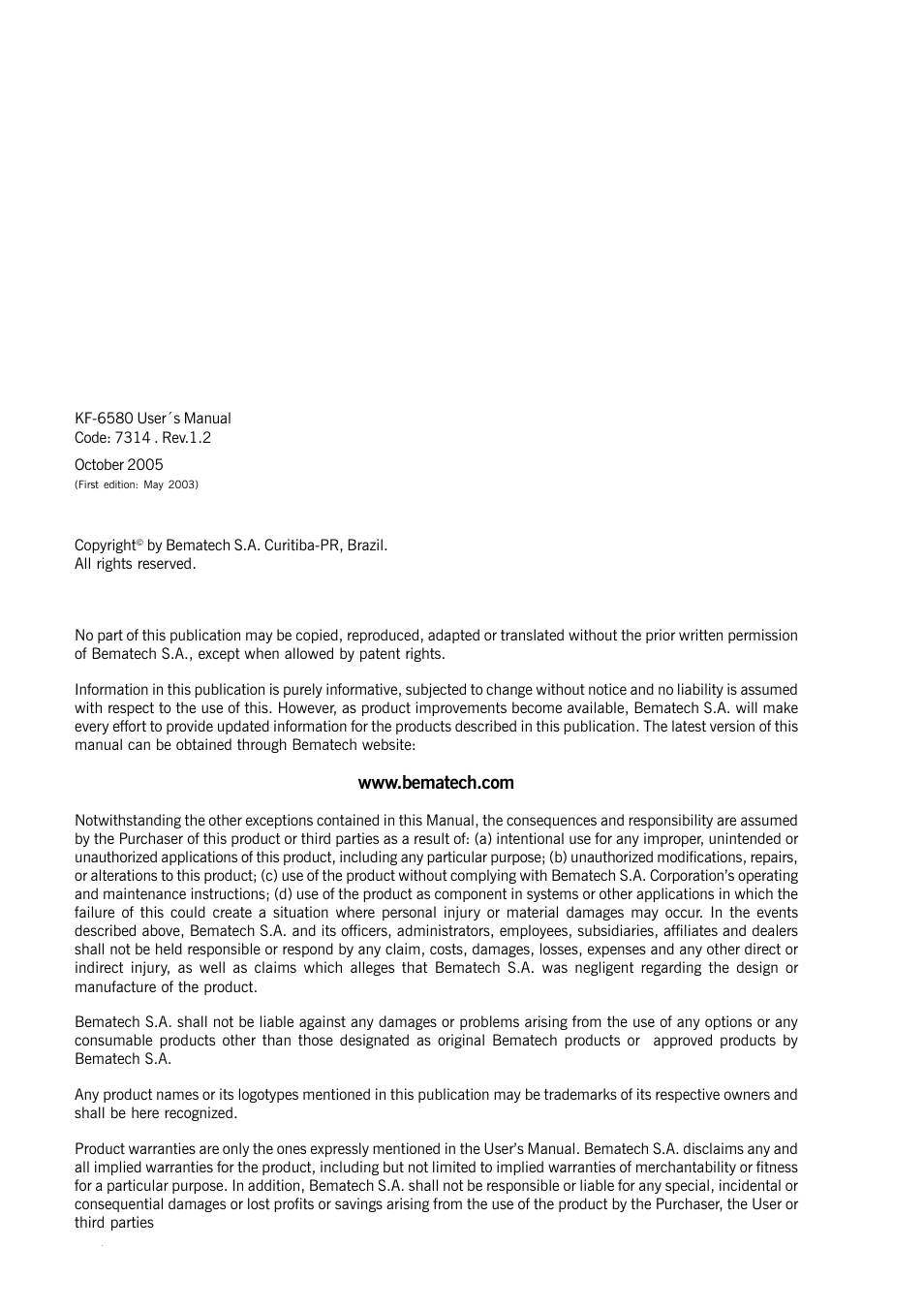Bematech KF-6580 User Manual | Page 2 / 24