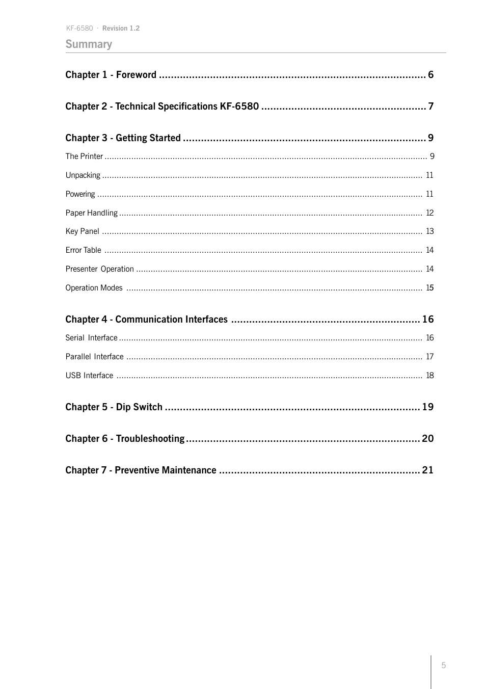 Summary | Bematech KF-6580 User Manual | Page 5 / 24