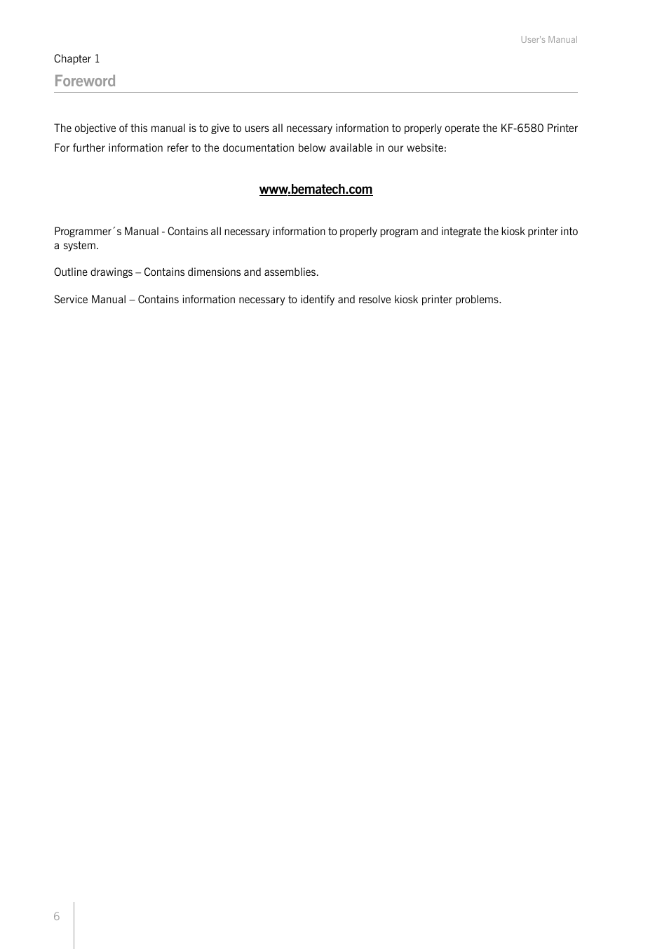 Foreword | Bematech KF-6580 User Manual | Page 6 / 24