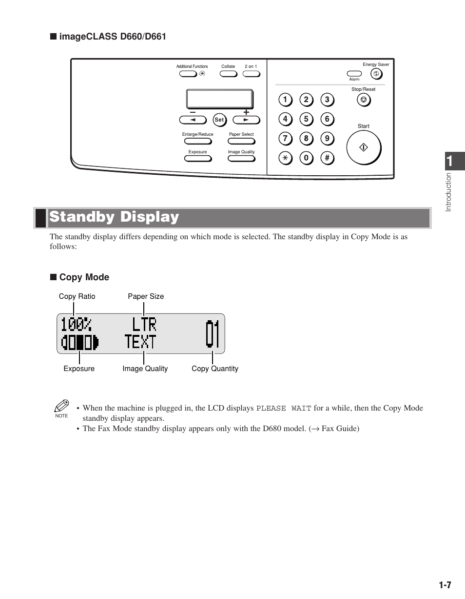 Standby display, Copy mode | Canon D680 User Manual | Page 14 / 82