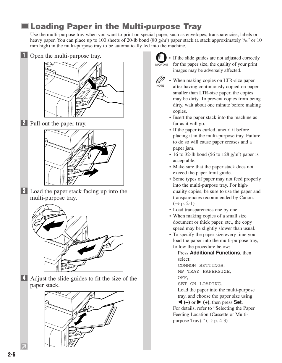 Loading paper in the multi-purpose tray | Canon D680 User Manual | Page 21 / 82