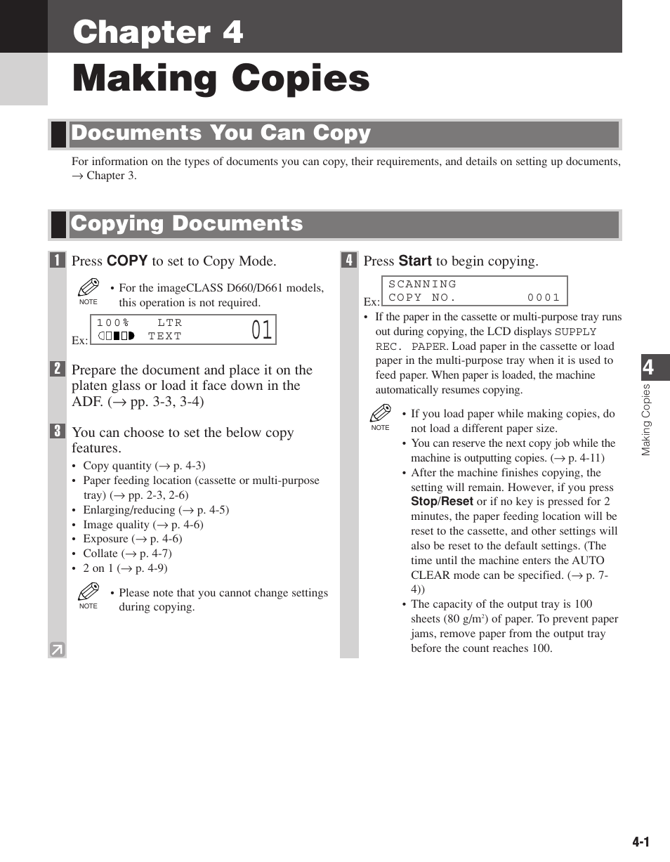 Making copies, Chapter 4, Copying documents documents you can copy | Canon D680 User Manual | Page 30 / 82