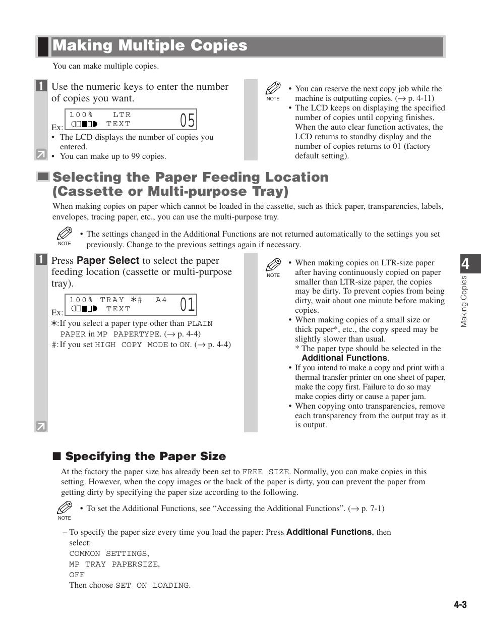 Making multiple copies, Specifying the paper size | Canon D680 User Manual | Page 32 / 82