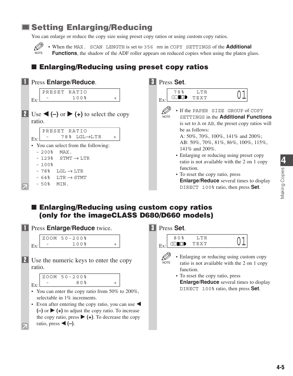Setting enlarging/reducing | Canon D680 User Manual | Page 34 / 82