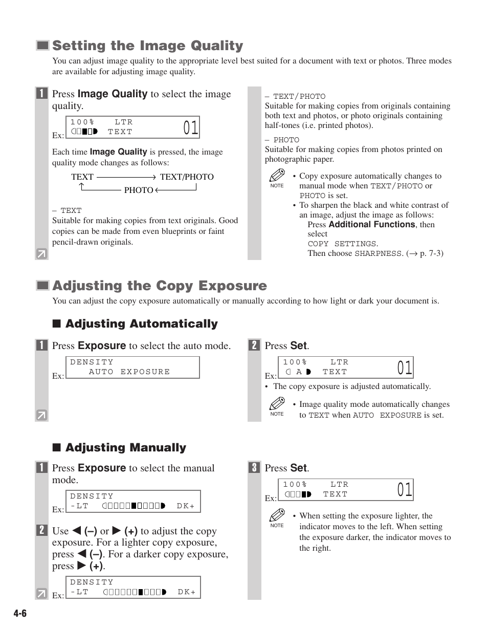 Setting the image quality, Adjusting the copy exposure | Canon D680 User Manual | Page 35 / 82