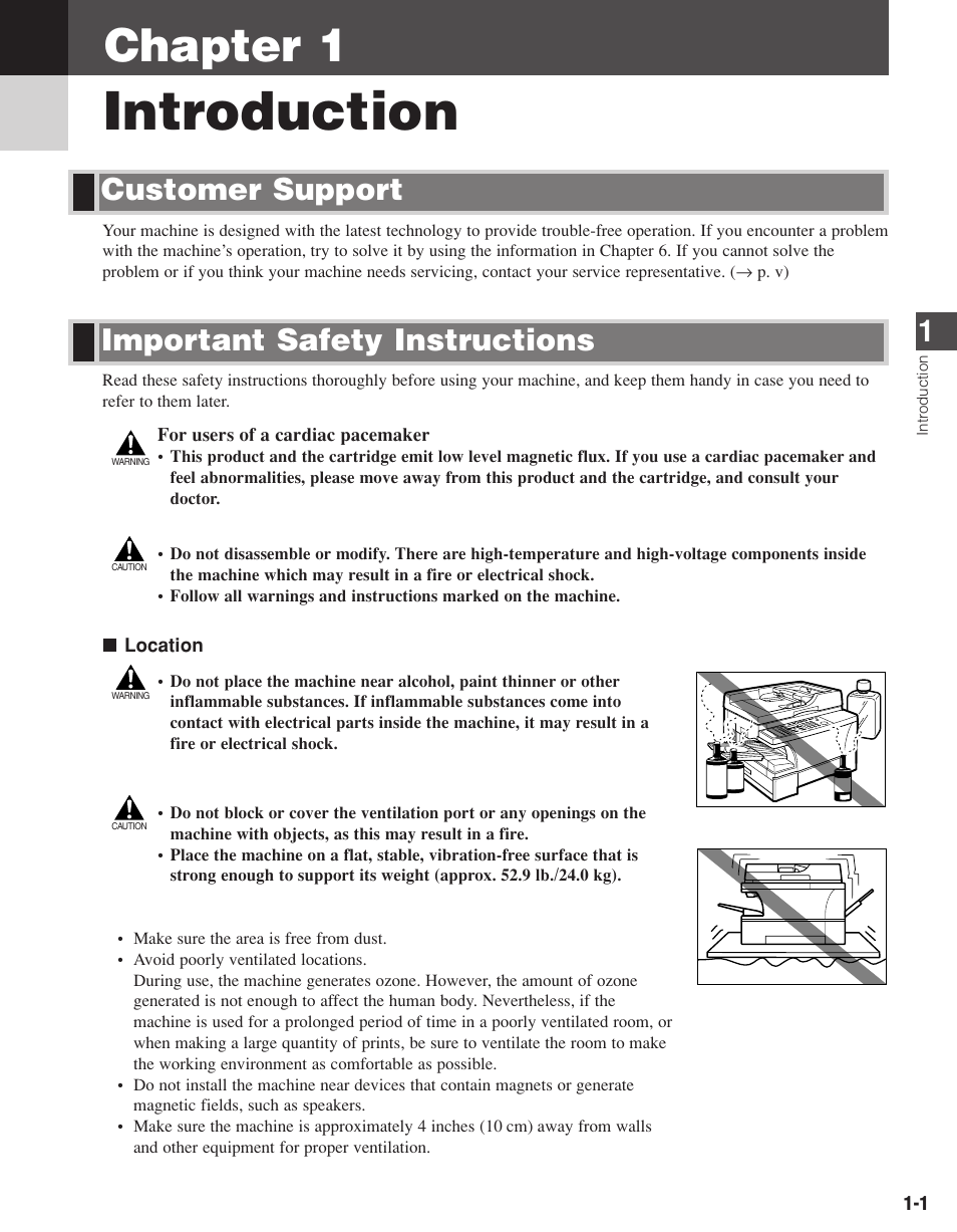 Introduction, Chapter 1, Important safety instructions customer support | Canon D680 User Manual | Page 8 / 82