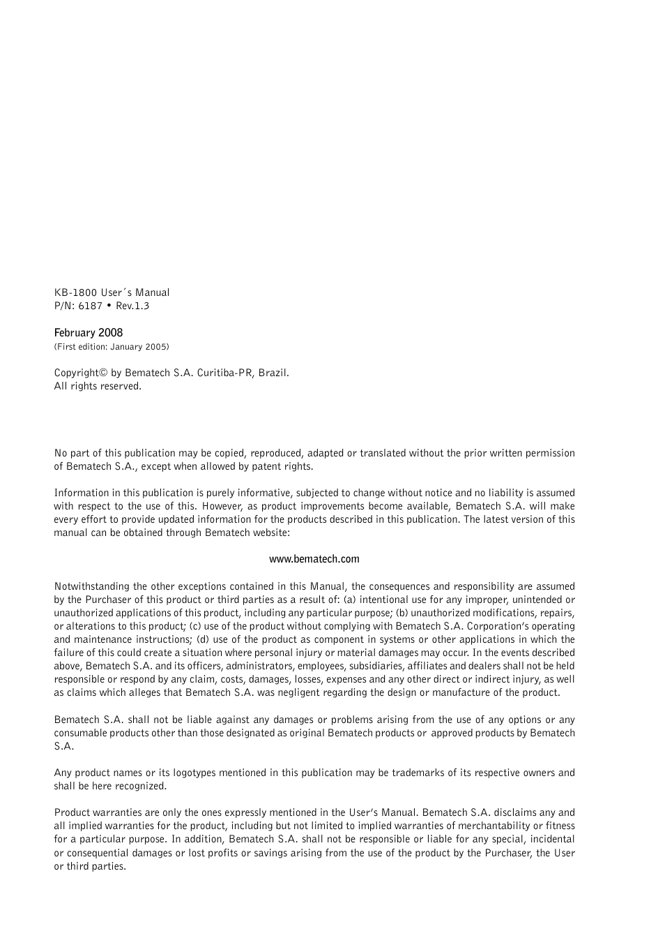 Bematech KB-1800 User Manual | Page 2 / 24