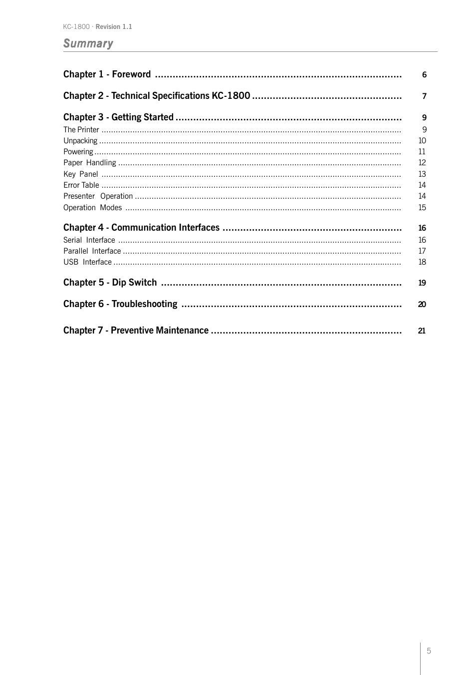 Summar | Bematech KC-1800 User Manual | Page 5 / 24