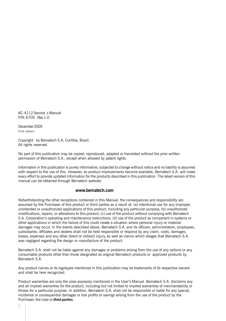 Bematech KC-4112 Rev.1.0 User Manual | Page 2 / 56