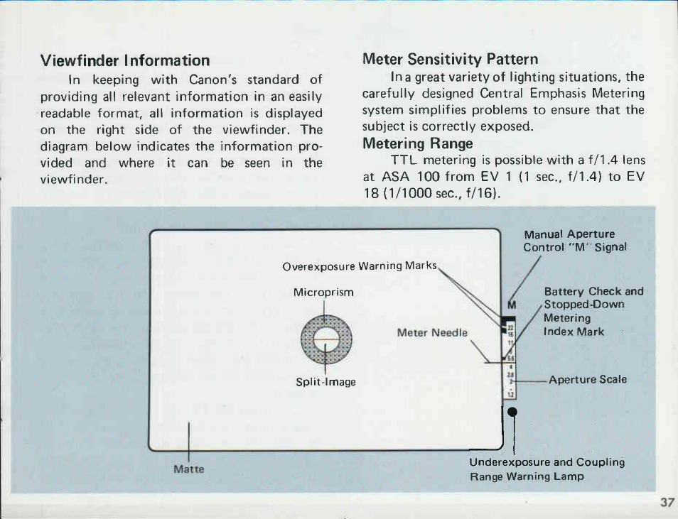 Use of the memo holder | Canon AE-1 User Manual | Page 37 / 138