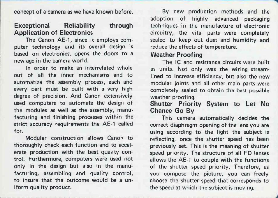 Shutter speed and ae coupling range, Overexposure warning mark | Canon AE-1 User Manual | Page 67 / 138