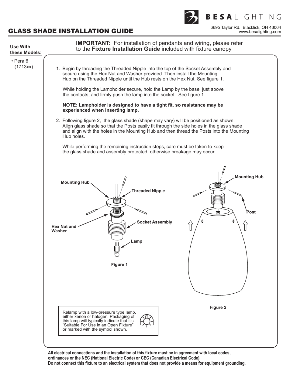 Xpkit.14, rev 3 back, Glass shade installation guide | Besa Lighting Pera 6 (Mini Pendants 12V) User Manual | Page 6 / 6