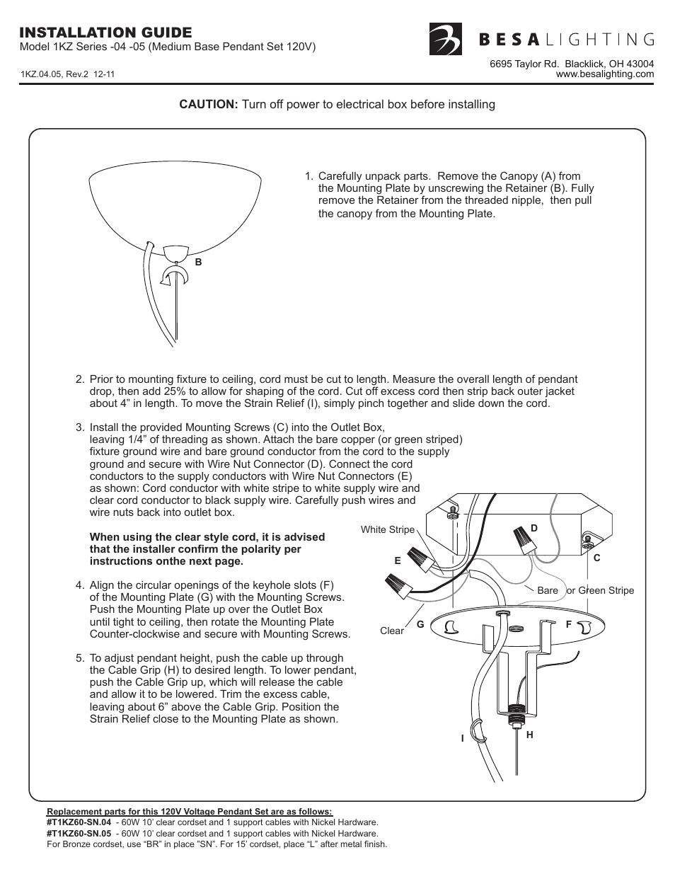 Besa Lighting Callisto (120V Pendants) User Manual | 2 pages