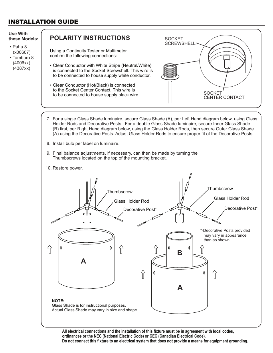 1ks.01_rev4_back, Polarity instructions, Installation guide | Besa Lighting Pahu 8 (120V Pendants) User Manual | Page 2 / 2