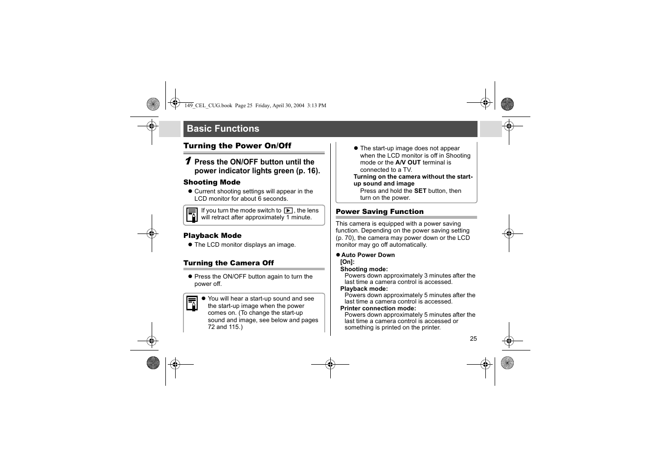 Basic functions | Canon A85 User Manual | Page 27 / 162