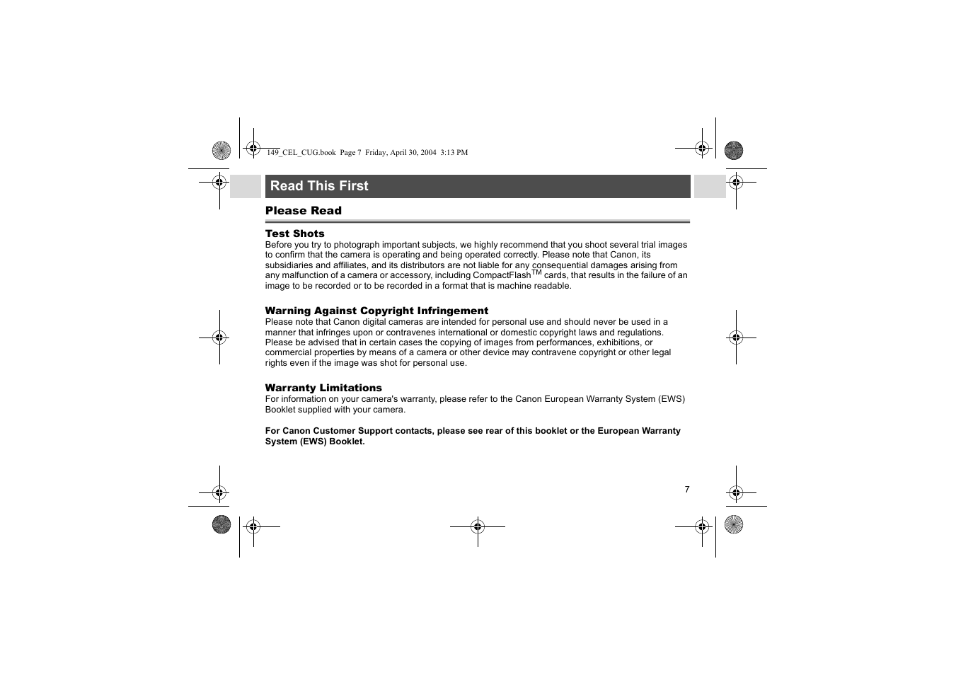 Read this first | Canon A85 User Manual | Page 9 / 162
