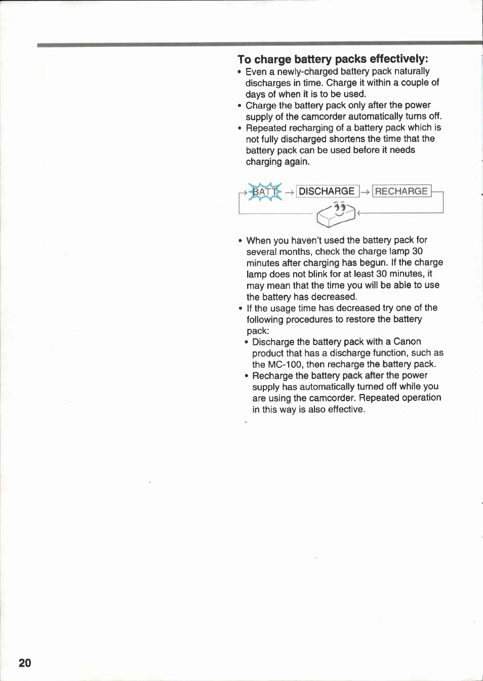 To charge battery packs effectively | Canon E 333 D User Manual | Page 20 / 82