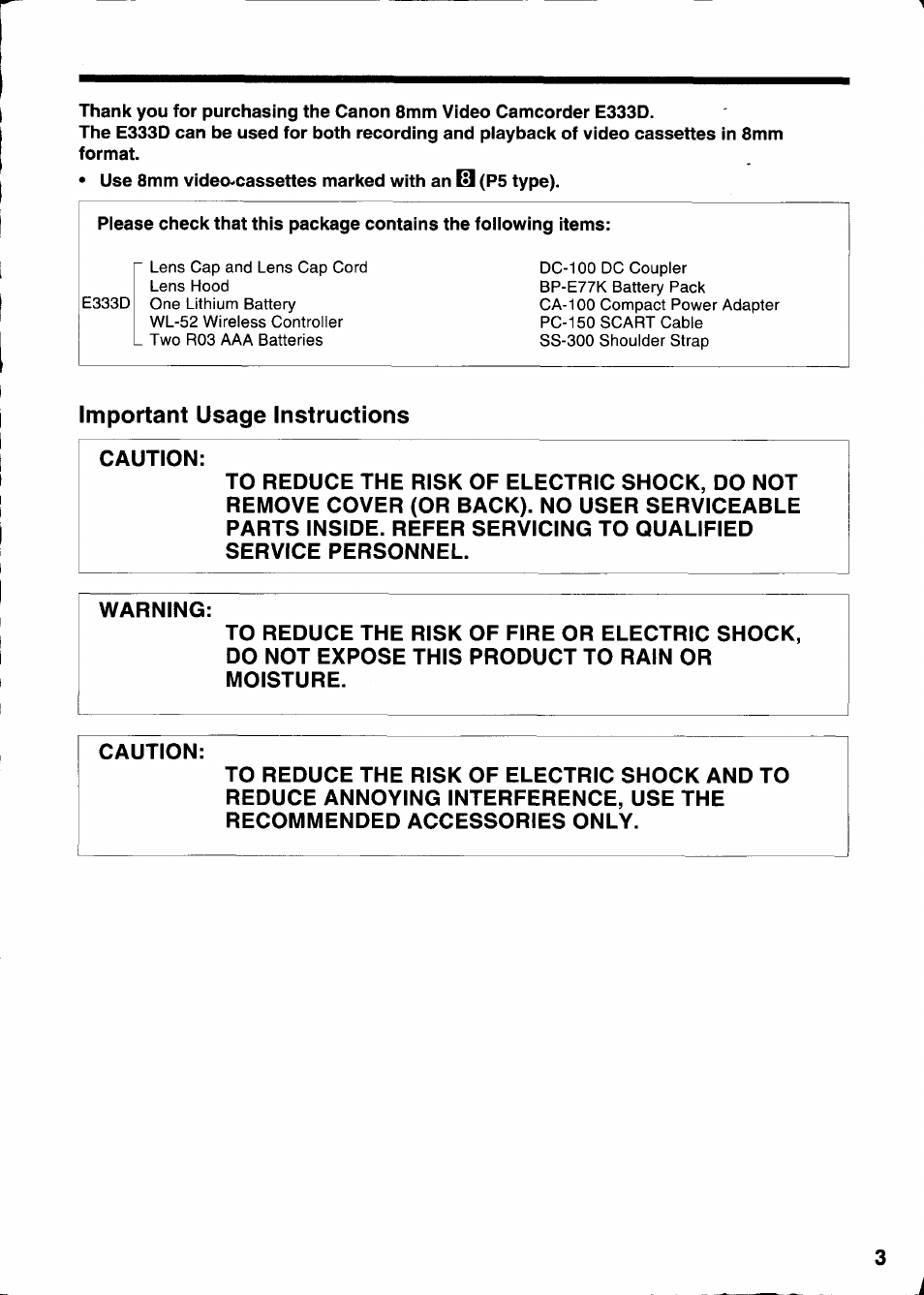 Canon E 333 D User Manual | Page 3 / 82