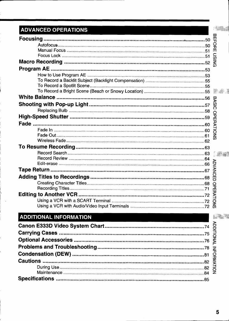 Advanced operations | Canon E 333 D User Manual | Page 5 / 82