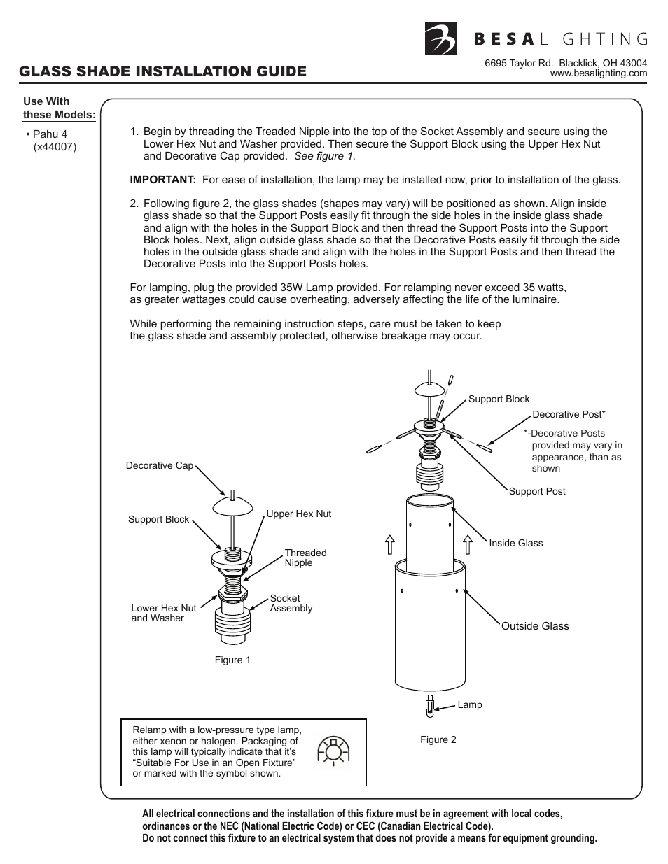 Tukit.10, rev 5 back, Glass shade installation guide | Besa Lighting Pahu 4 (Mini Pendants 12V) User Manual | Page 3 / 6