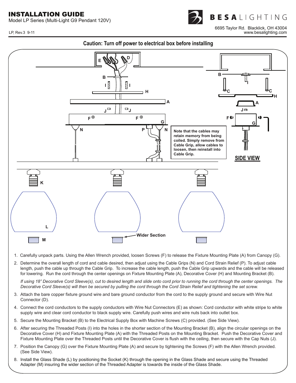 Besa Lighting Brella (Linear Pendants) User Manual | 1 page