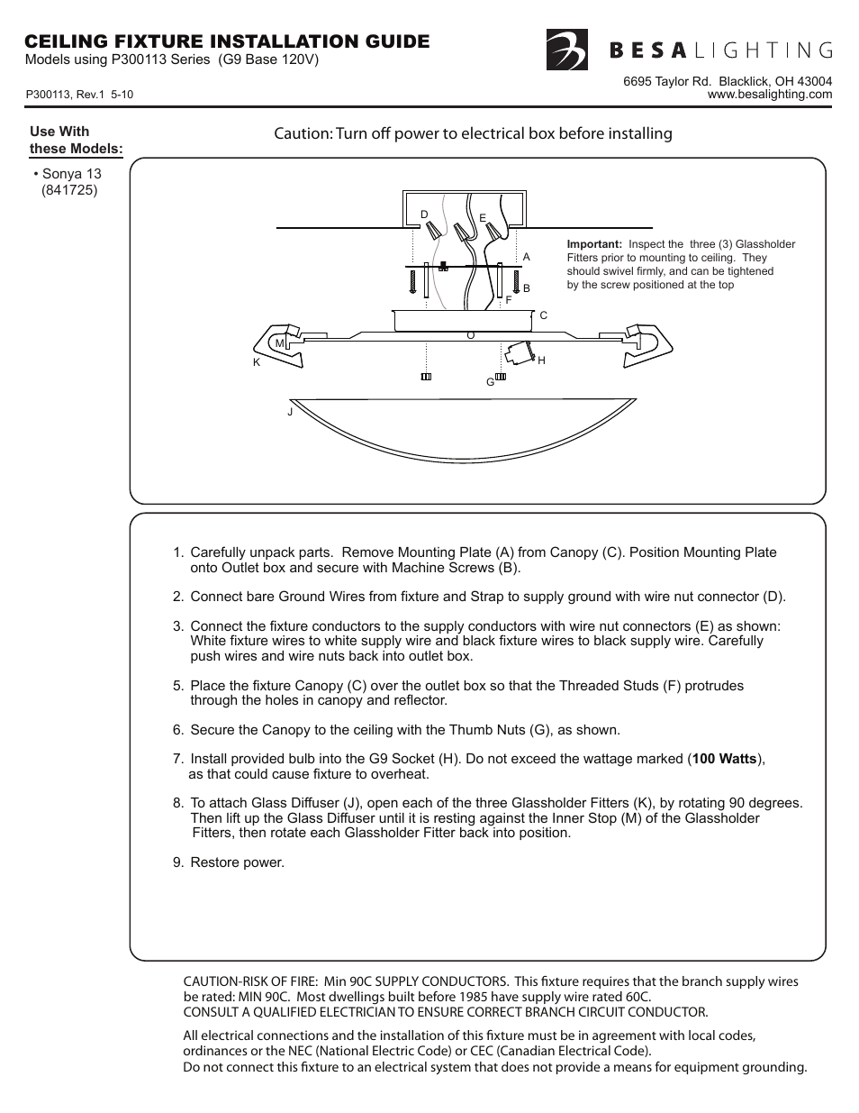 Besa Lighting Sonya (Flush Mount) User Manual | 3 pages