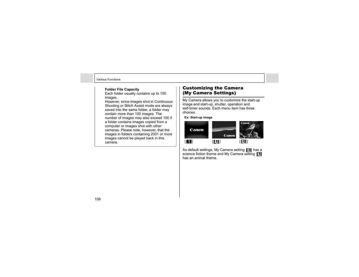 Customizing the camera (my camera settings) | Canon A400 User Manual | Page 108 / 148