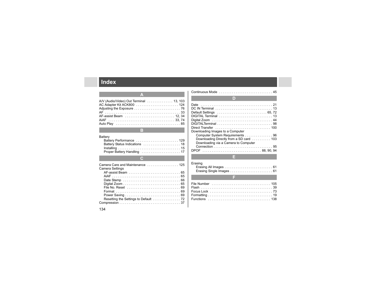 Index | Canon A400 User Manual | Page 136 / 148
