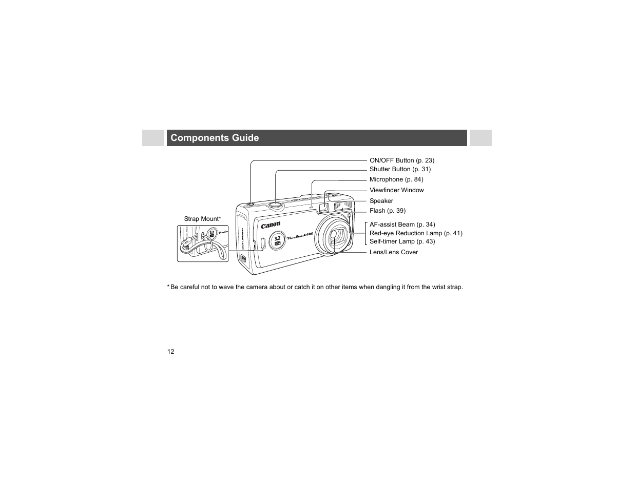 Components guide | Canon A400 User Manual | Page 14 / 148