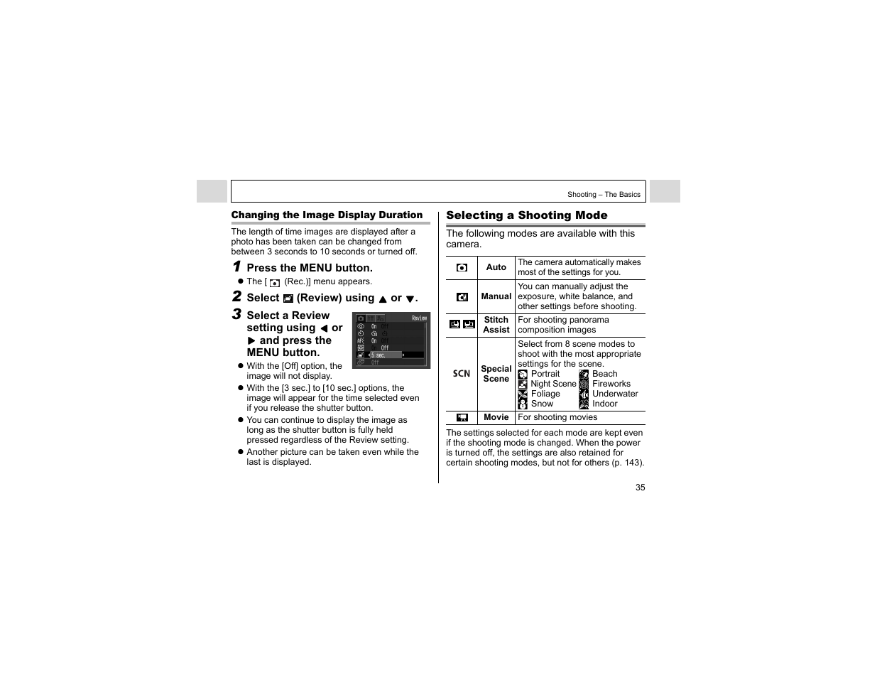Selecting a shooting mode | Canon A400 User Manual | Page 37 / 148
