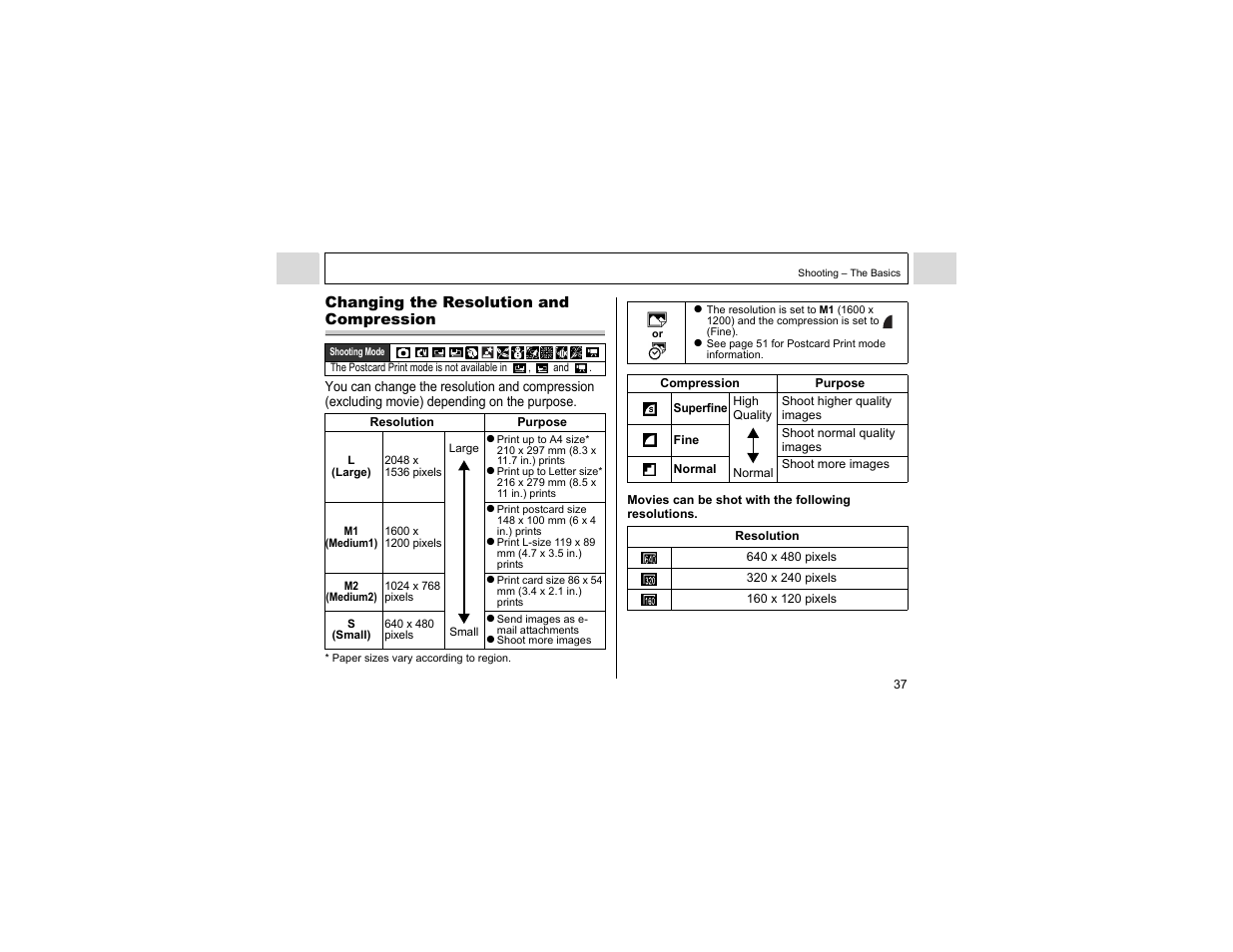 Changing the resolution and compression | Canon A400 User Manual | Page 39 / 148