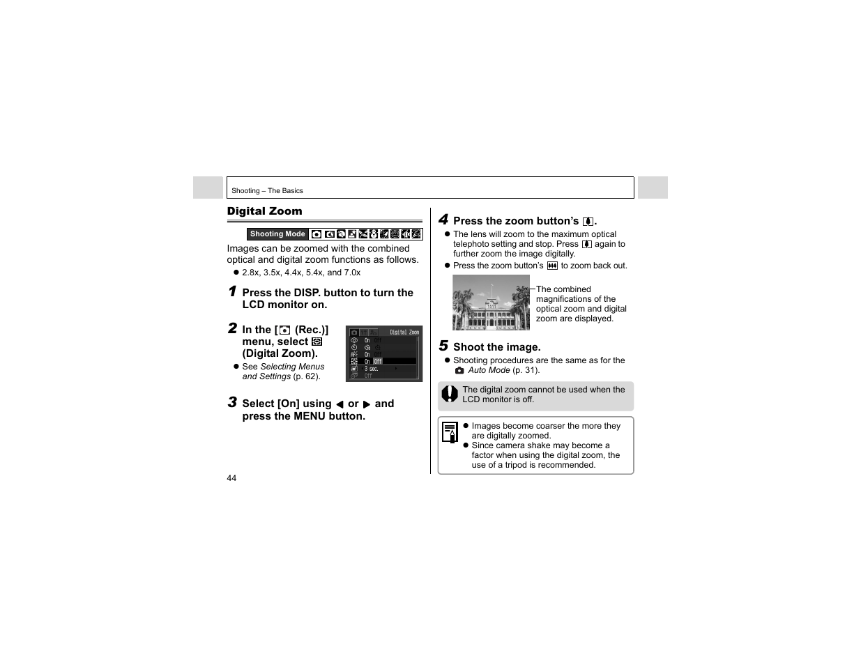 Digital zoom | Canon A400 User Manual | Page 46 / 148
