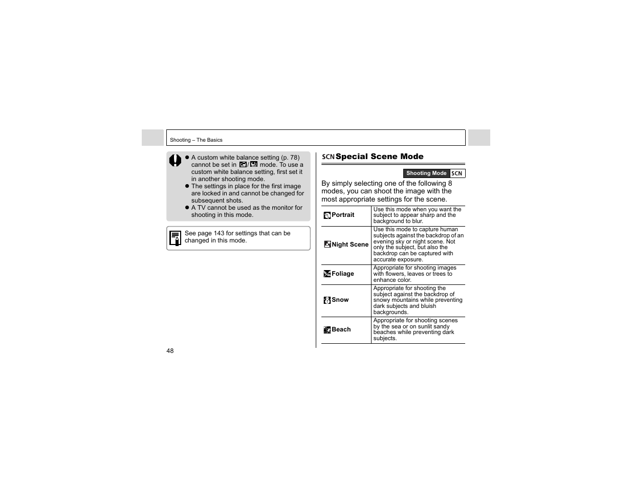 Special scene mode | Canon A400 User Manual | Page 50 / 148