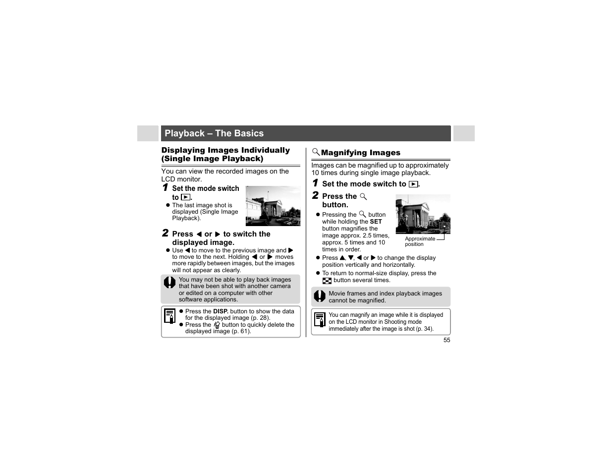 Playback – the basics, Magnifying images | Canon A400 User Manual | Page 57 / 148