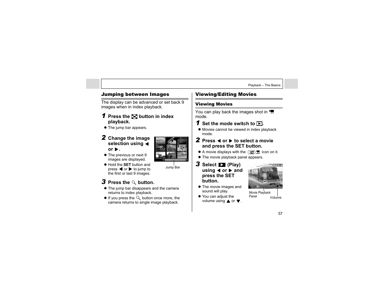 Jumping between images, Viewing/editing movies | Canon A400 User Manual | Page 59 / 148