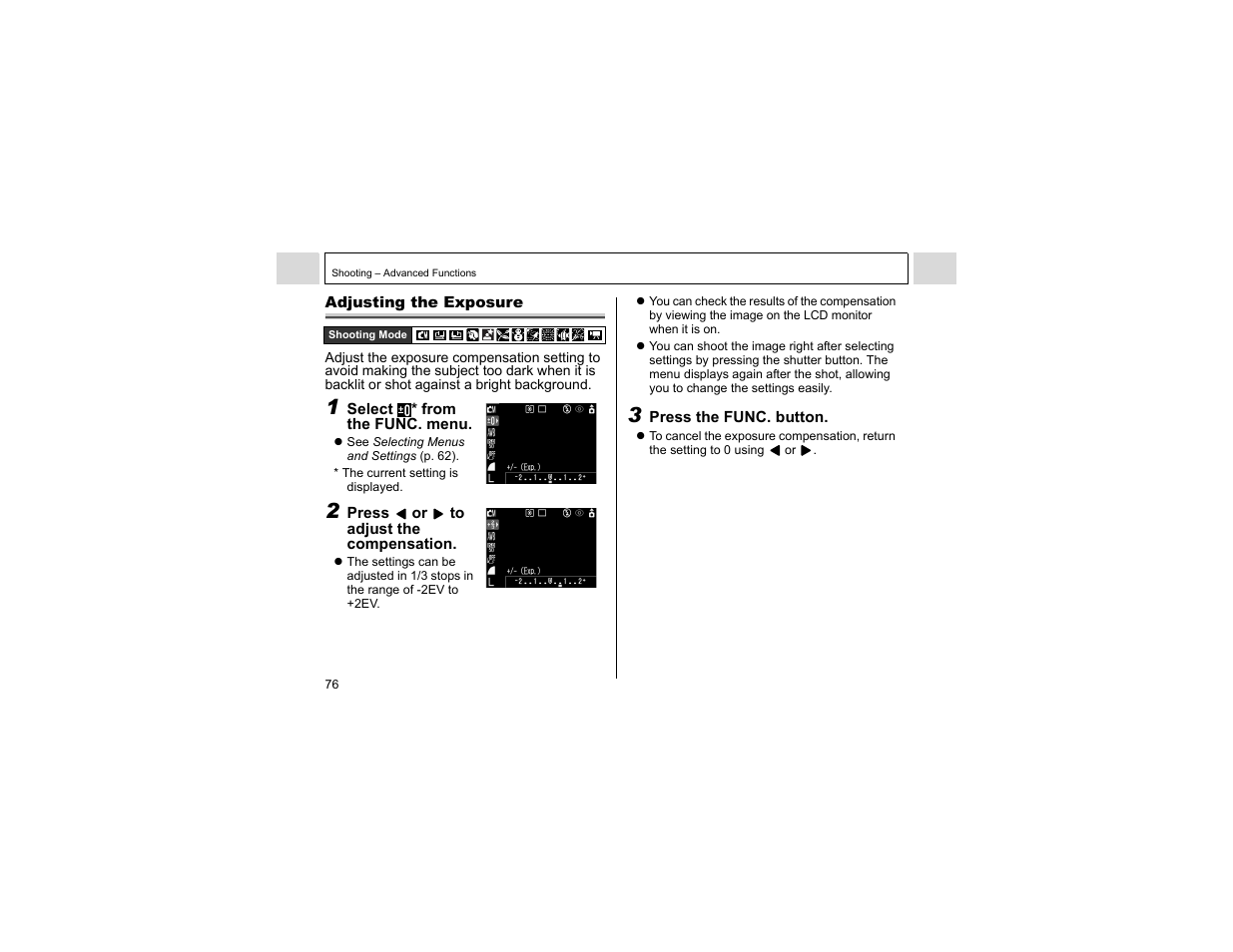 Adjusting the exposure | Canon A400 User Manual | Page 78 / 148