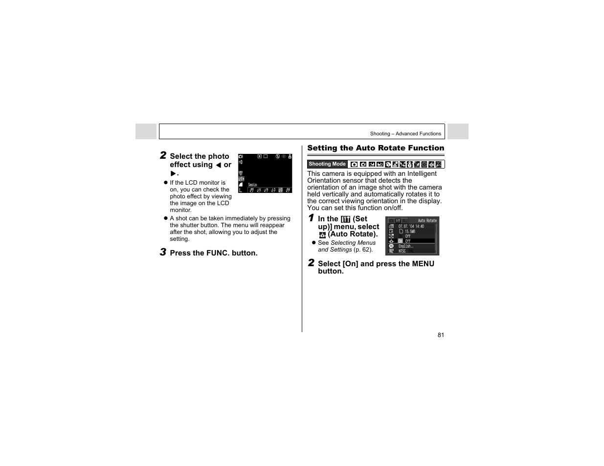 Setting the auto rotate function | Canon A400 User Manual | Page 83 / 148
