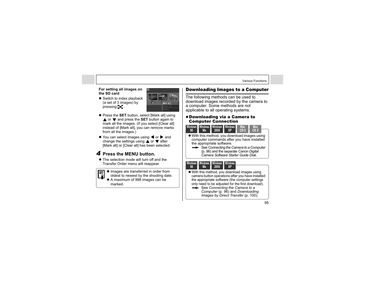 Downloading images to a computer | Canon A400 User Manual | Page 97 / 148