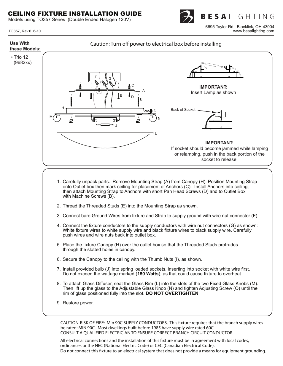 Besa Lighting Trio (Flush Mount) User Manual | 6 pages