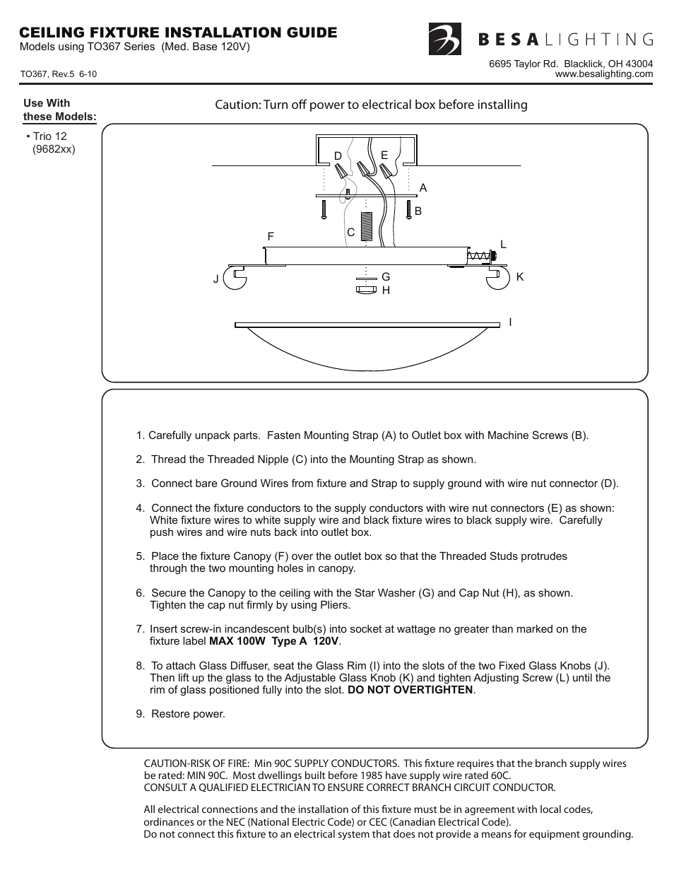 To367_rev5, Ceiling fixture installation guide | Besa Lighting Trio (Flush Mount) User Manual | Page 4 / 6