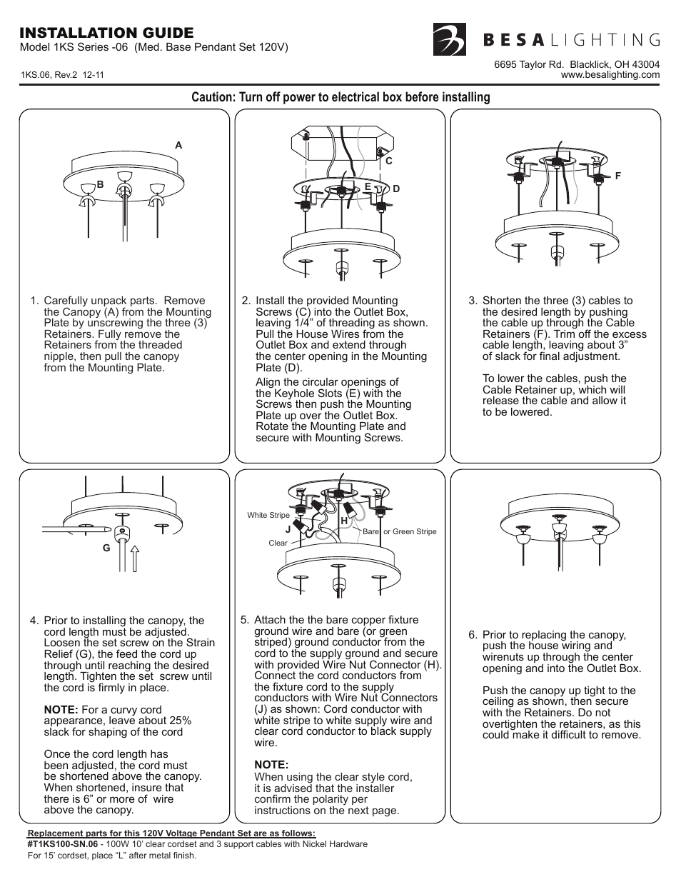 Besa Lighting Amelia 12 / 15 / 18 (120V Pendants) User Manual | 6 pages