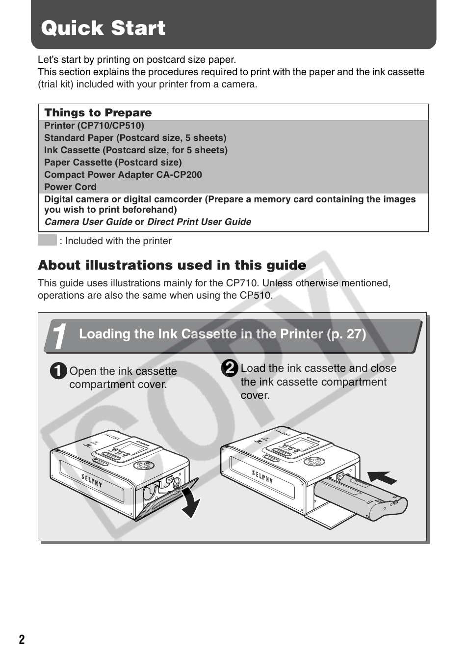 Quick start | Canon CP710 User Manual | Page 4 / 69