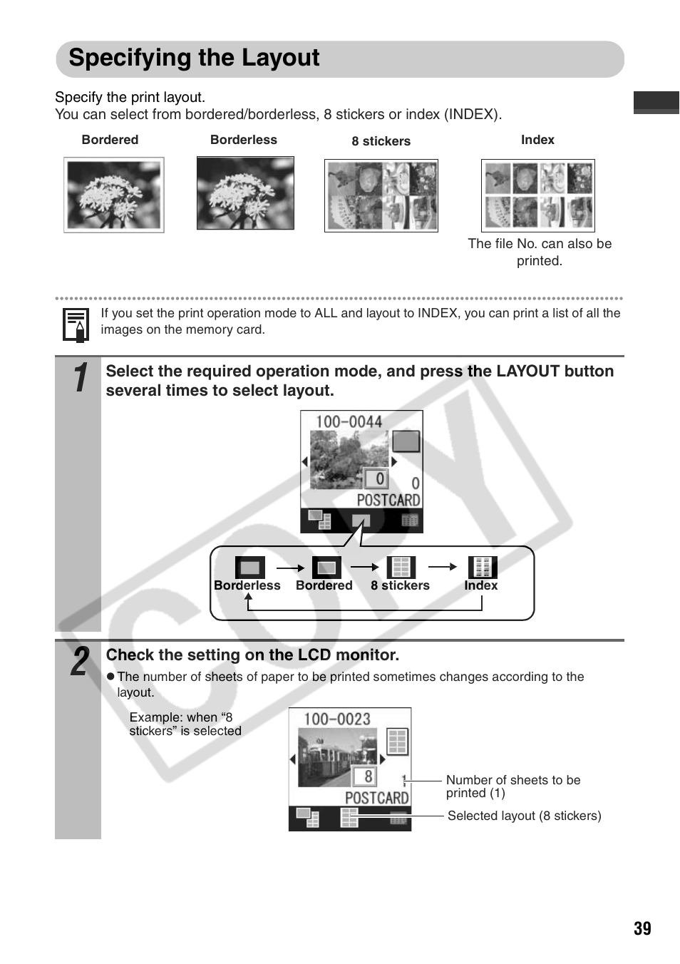 Specifying the layout | Canon CP710 User Manual | Page 41 / 69