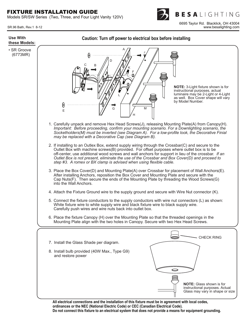 Besa Lighting Groove (Vanity) User Manual | 2 pages