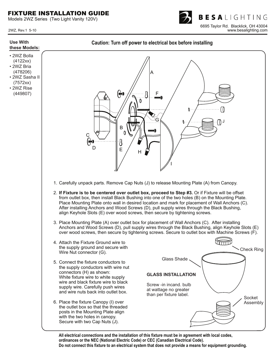 Besa Lighting Bolla (Vanity) User Manual | 3 pages