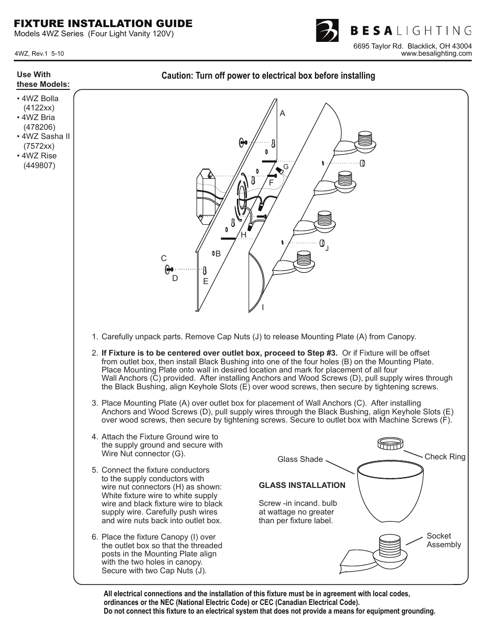 4wz_rev1, Fixture installation guide | Besa Lighting Bolla (Vanity) User Manual | Page 3 / 3
