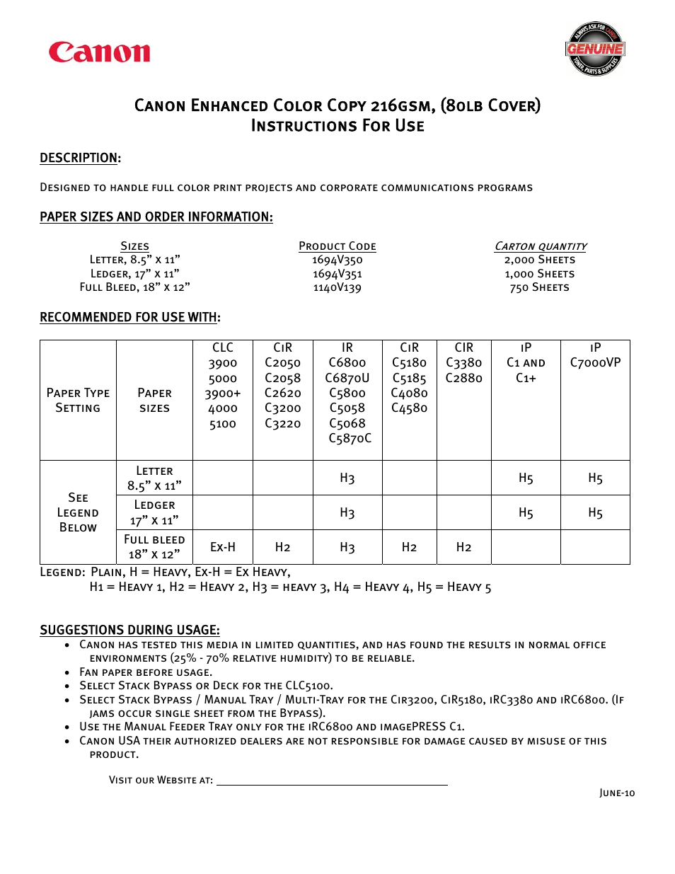 Canon 216GSM User Manual | 1 page