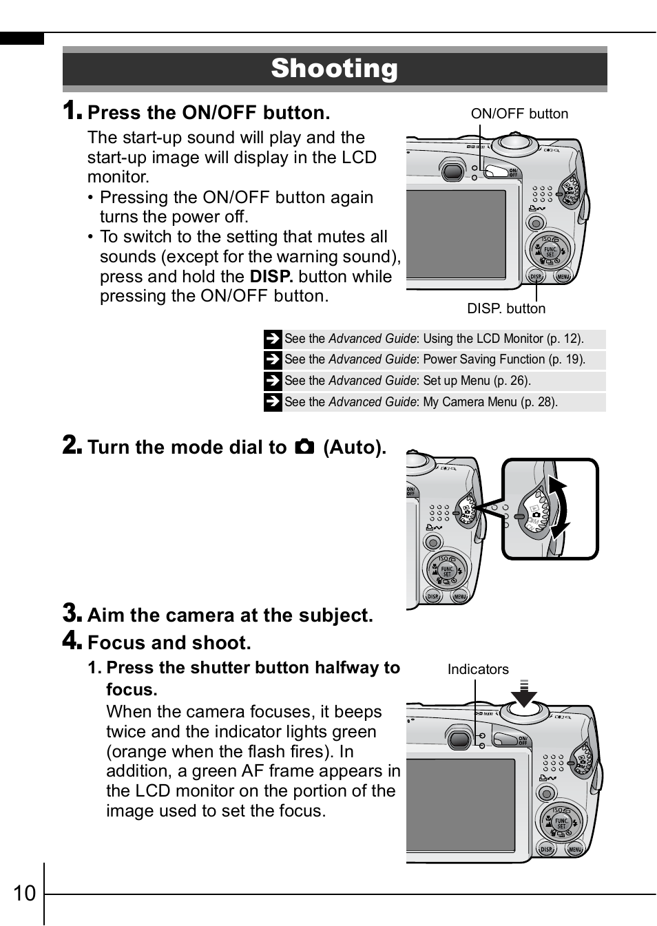 Shooting, P. 10) | Canon IXUS  950IS User Manual | Page 12 / 37