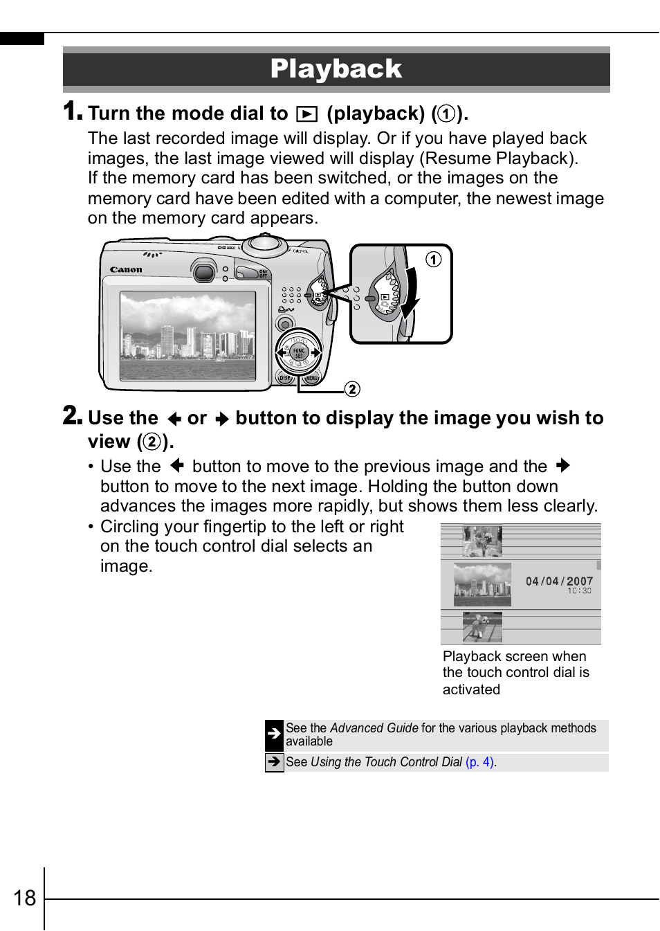 Playback, P. 18 | Canon IXUS  950IS User Manual | Page 20 / 37